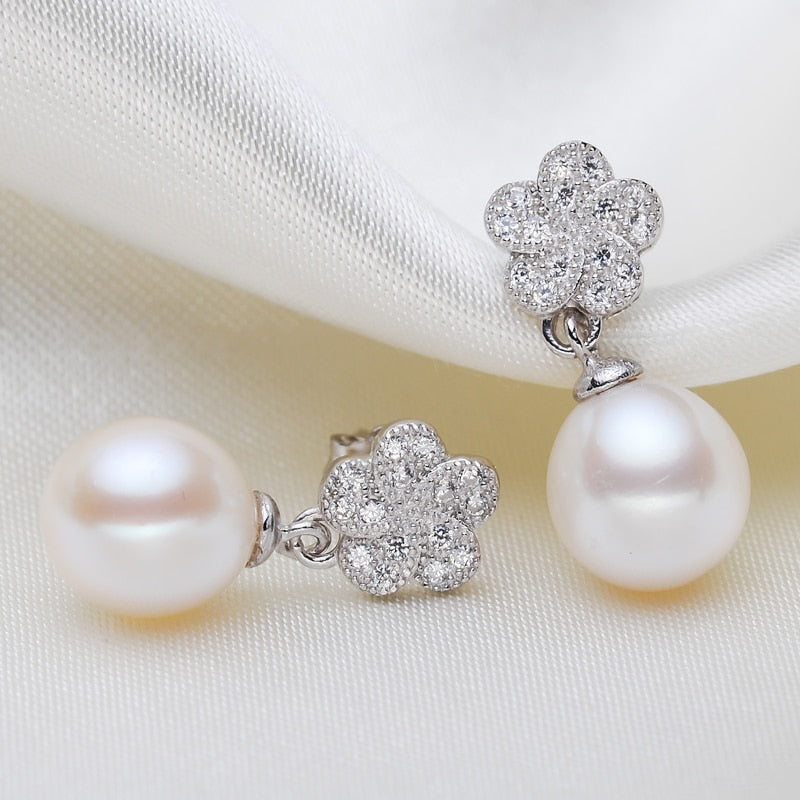 2020 Fashion Natural Pearl Earrings 925 Sterling Silver Jewelry pearl earrings for birthd gift wedding