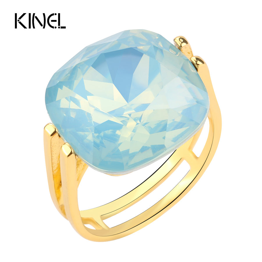 2020 Fashion Square Blue Opal Stone Wedding Rings For Women Gold Color CZ Zircon Ring Female Vintage Jewelry