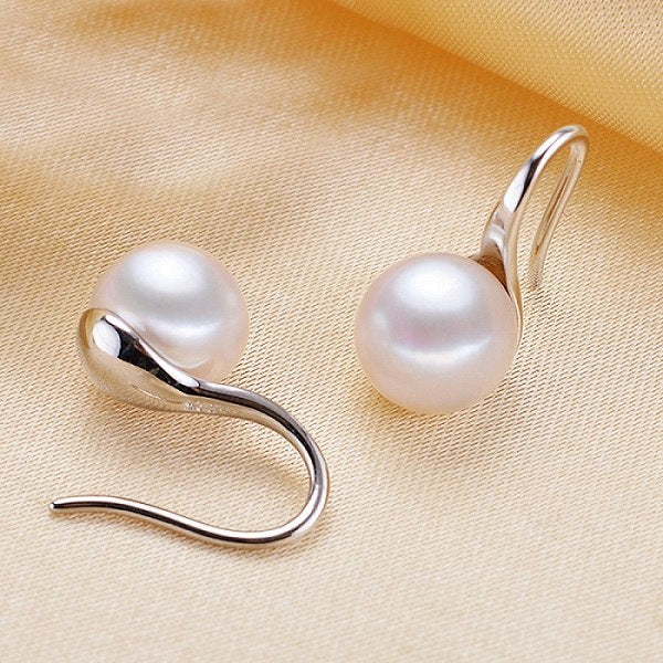 2020 Half Round Natural Pearl White/Yellow 925 Sterling Silver Dangle Earrings