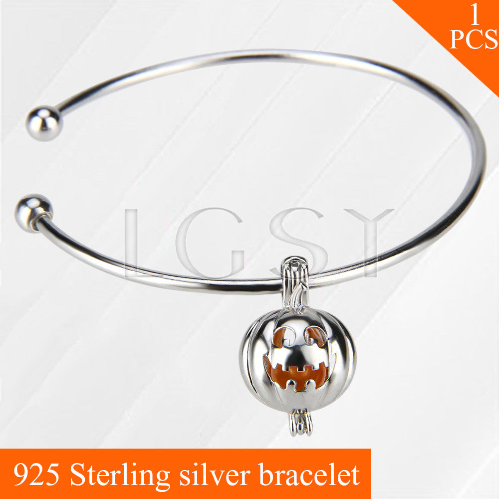 2020 Halloween design   Fashion sterling silver pumpkin bracelet with 6-7 Orange akoya pearl