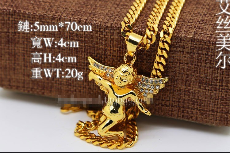 2020 Hiphop Jewelry Gold Chain Necklace For Men Real 24K Gold Angel Pendants Necklaces Charm Mens Necklace cadena de oro hombre