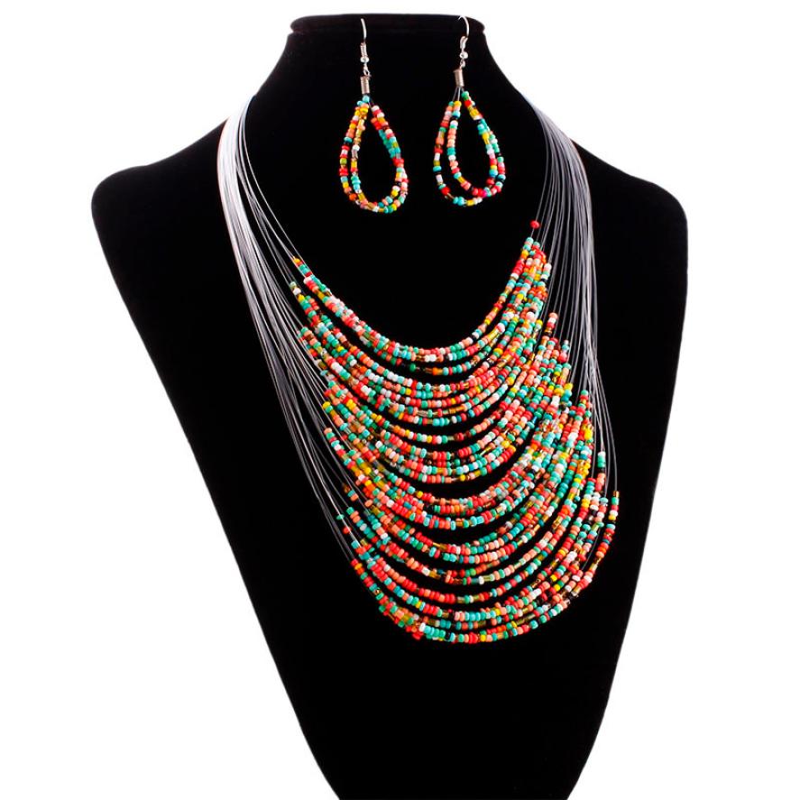 2020 Hot Fashion Trendy Style Jewelry Multicolor Multi-layer Resin Beads Necklaces and Earrings Set Elegant Chic StyleHot Sale