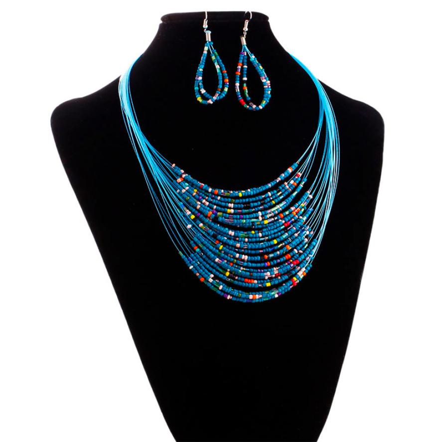 2020 Hot Fashion Trendy Style Jewelry Multicolor Multi-layer Resin Beads Necklaces and Earrings Set Elegant Chic StyleHot Sale