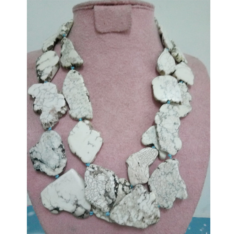 2020 Knot White Blue Howlite Double Layer Irregular Huge Schistose Necklace Jewelry New Chunky Statement Double Strands Necklace