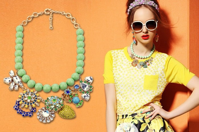 New-Fashion-Luxury-Brand-Green-Beads-Chain-Choker-Necklace-Crystal-Pendant-Jewelry-Free-Shipping-Min-Order