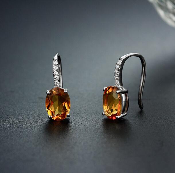 2020 Mew Fashion 925 Sterling-Silver-Jewelry Earrings for Women 2ct Citrine Top Quality Stud Earrings For women
