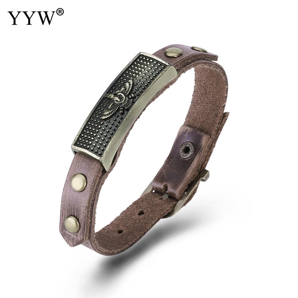 2020 NEW Arrival Cowhide Punk Style Leather Men Bracelet & Bangle Antique Bronze Color Plated Bracelet Fashion Charm Bracelet