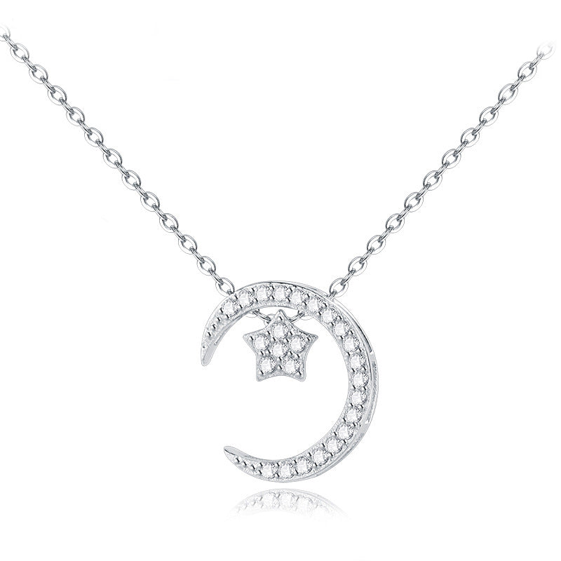 2020 NEW Star Moon White/Rose 925 Sterling Silver Mirco Setting Necklace