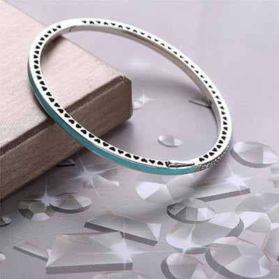 2020 New 7color really 925 sterling silver enamel CZ heart-shaped Fit Europe pan Bracelet For Women Jewelry Charm Bangle