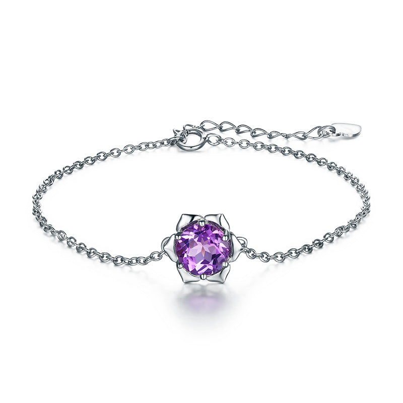 2020 New Arrival Amethyst Bracelets for Women 925 Sterling Silver Jewelry Flower Shape Romantic Women Gift bracelet femme