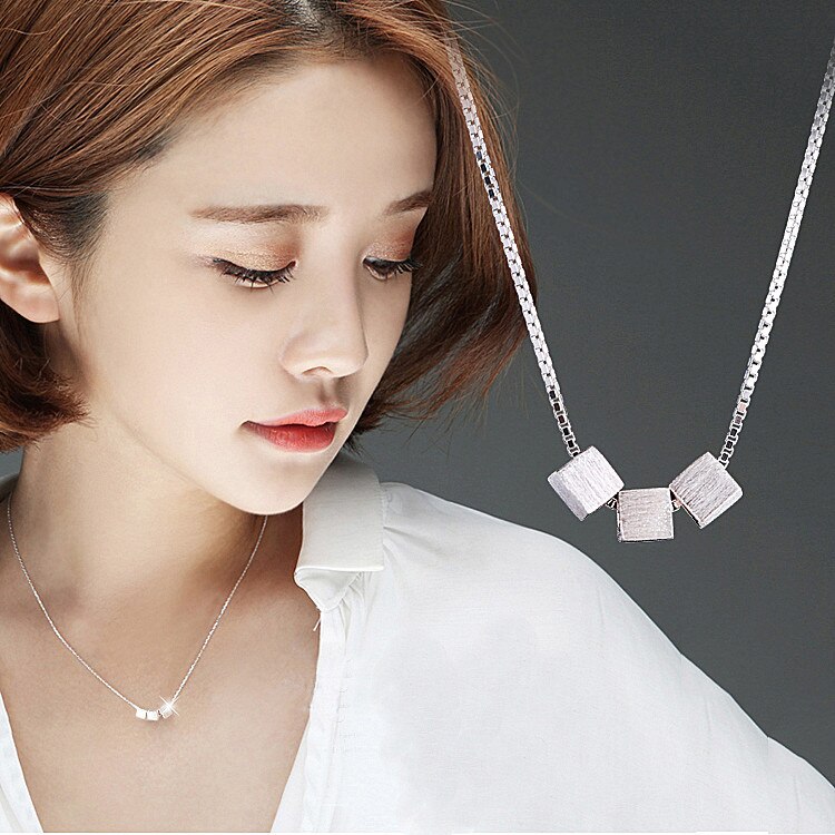 2021 s Silver Color Three Box Cube Necklaces Pendant For Women Fashion