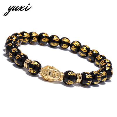 2020 New Black Mantra Letters Beads Gold Buddha Strand Men's Bracelet Men Jewelry Prayer Beaded Wrap Bracelets erkek bileklik