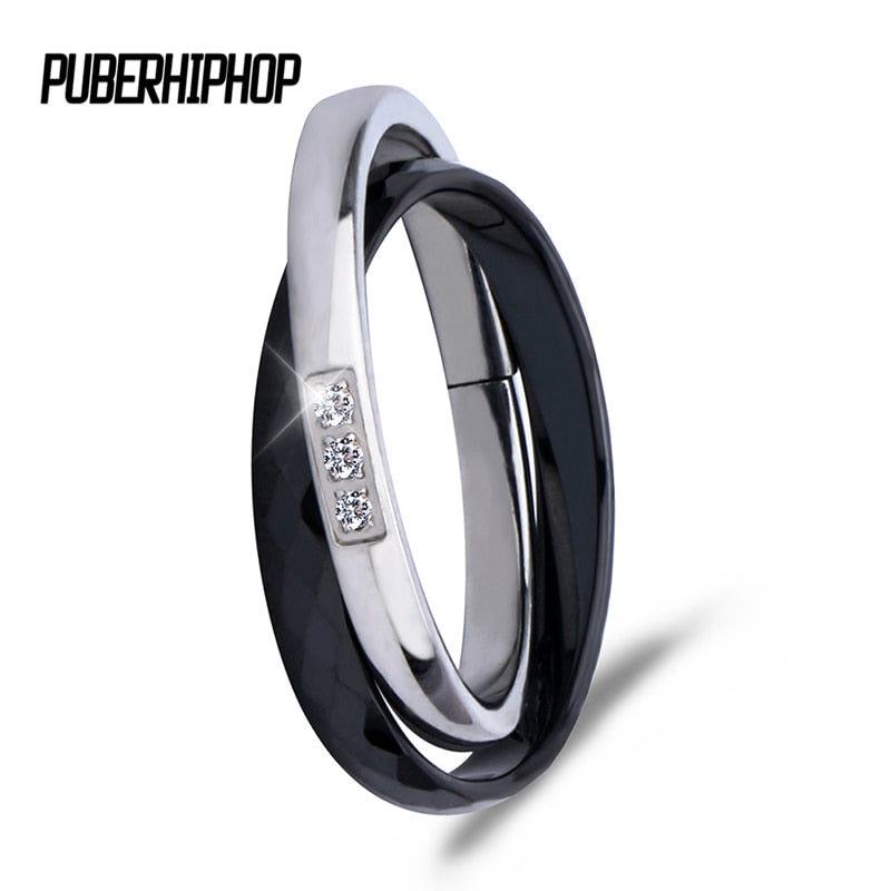 2020 New Cross Ceramic Rings Black White Double Women Rings For Women Unique Design Fashion Stainless Steel Silver Ring For Gift
