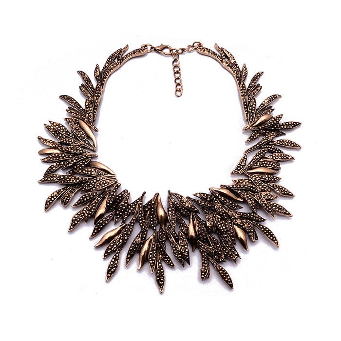 2020 New Design Summer Style Fine Jewelry Vintage Statement Necklace Chunky Leaf Alloy Choker Necklace Collier Femme XG742