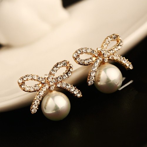 2020 New Exquisite pearl earrings for women gold Metal bow female female anti allergy Earrings gold