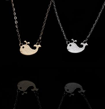 New Fashion 1pc Gold and Silver Color Origami Cute Whale Cat Pet Necklace Pendants for women Long Chain Necklace for Women