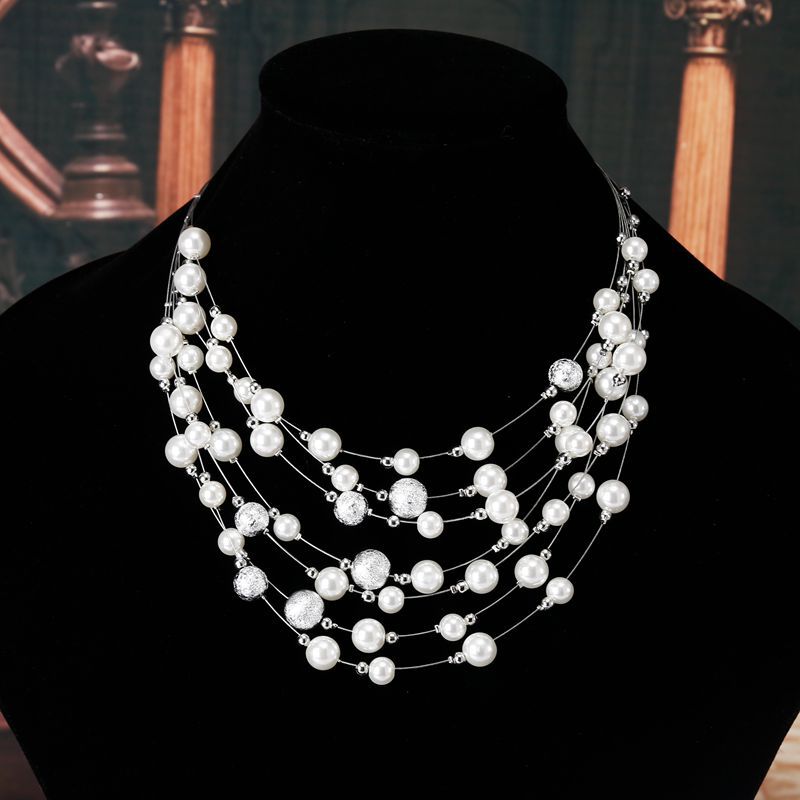 2020 New Fashion Jewelry Gold Color  Chain Imitation Pearls Necklaces For Women Wedding Bride Necklace