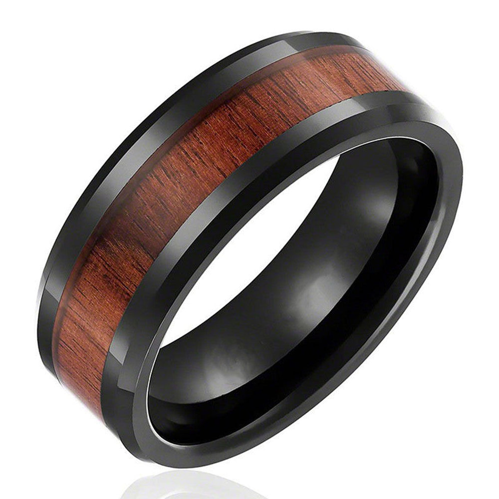 2020 New Fashion Men Stainless Steel Wooden Vintage Simple Party Rings High Quality Ring For Boyfriend Jewelry Size 7-10