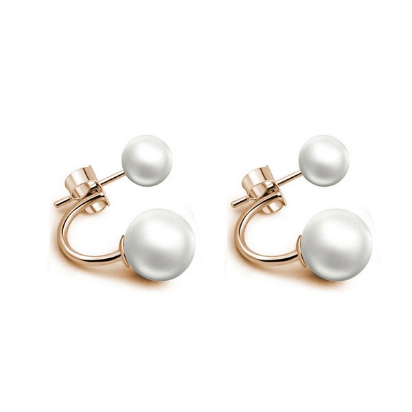2020 New Hot Sale 1Pc Lady Rose Gold Pearl Ear Stud Back&Front Stud Earrings Fashion Jewelry Gift #57696