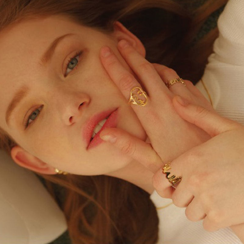 2020 New Hot Selling Artsy Gold/Silver Filled Face Drawing Ring For Women Resizable Midi Ring Bijoux Good Quality