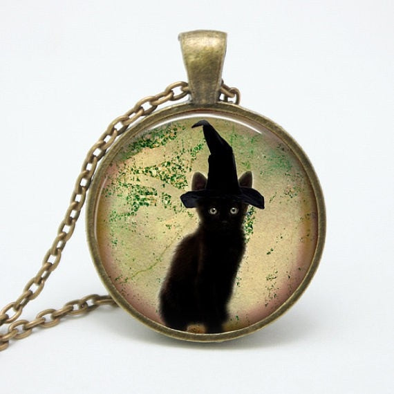 Potter-Black-cat-necklace-black-hat-cat-pendant-gothic-pendant-Art-picture-necklaces-Jewelry-Halloween-gift