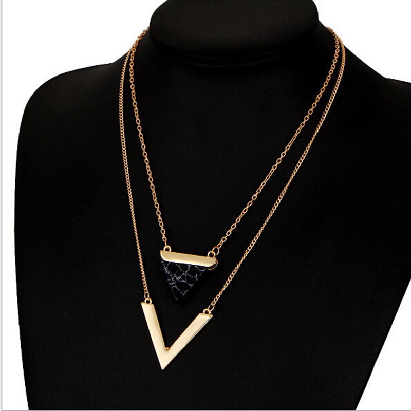 2020 New Triangle Turquoises Necklace For Women Gold Color Chain Chocker Necklace for Lady