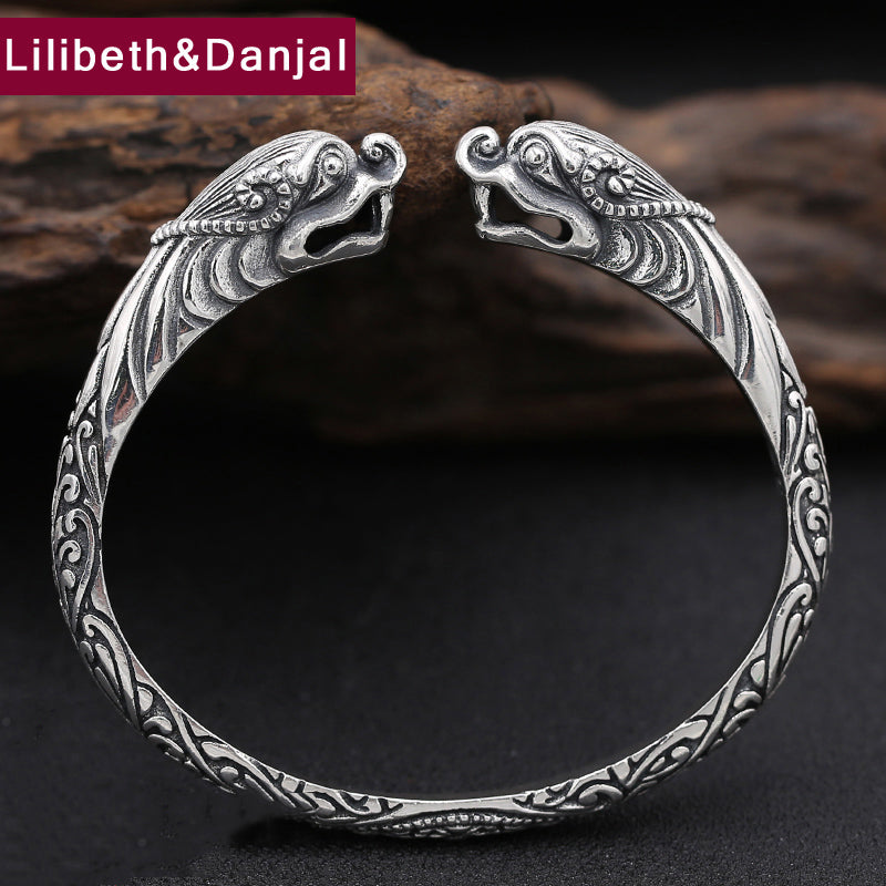 2020 New Punk Rock 925 Sterling Silver Bangle Men Jewelry Animal Dragon Opening Bracelet Bangle Women Gift Brand Fine Jewelry B8
