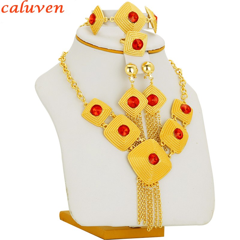 2020 New Red Ethiopian Gold Color Jewelry Set Eritrea Habesha Chokers For Earring/Necklace Women Gift White Black Color Stone
