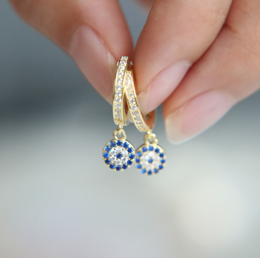 2020 New danity girl jewelry gold silver rose goldd 3 colors blue clear CZ Evil eye charm classic dalicate earring for girl
