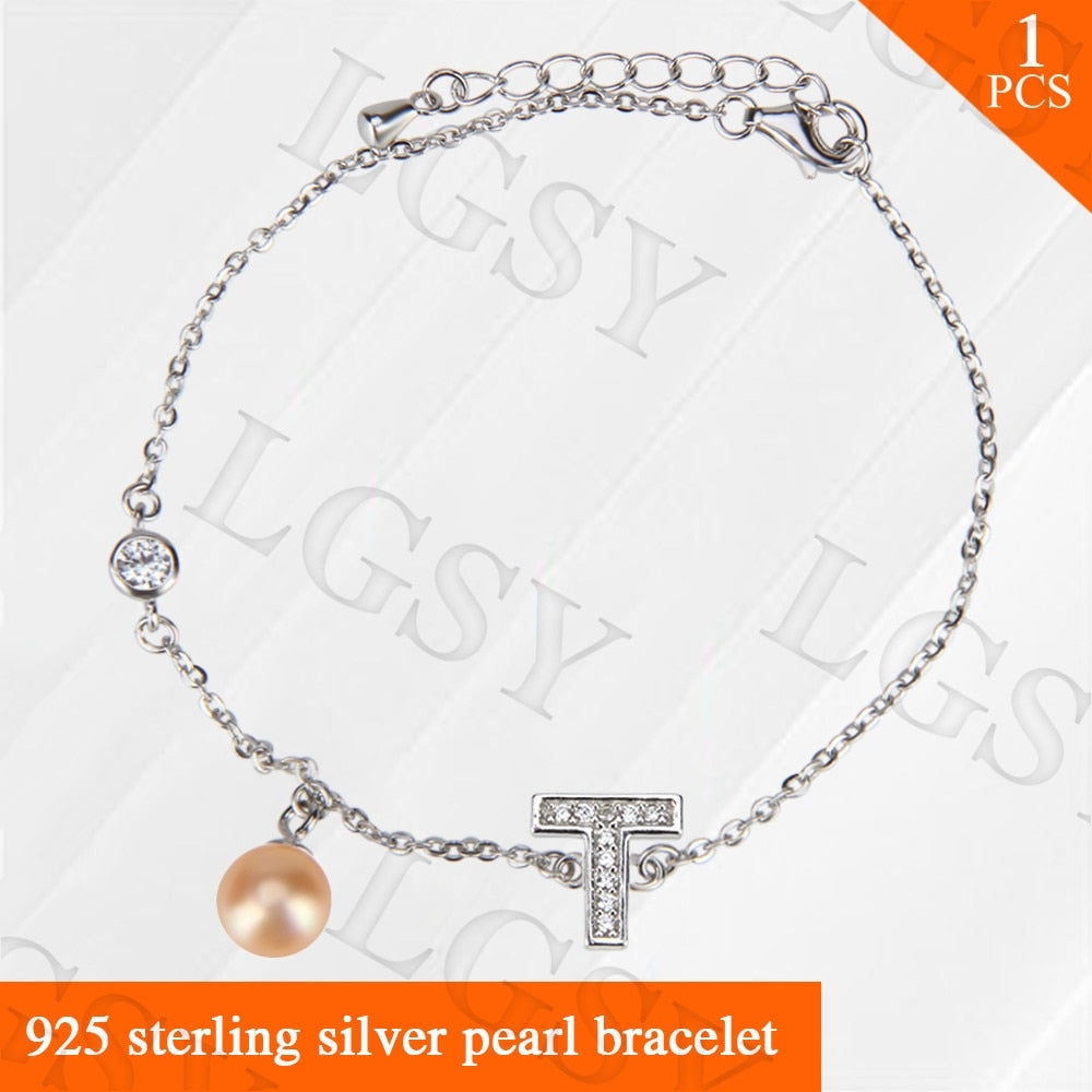 2020 New design Fashion jewelry Letter T shape sterling silver bracelet with 7-8 akoya pearls for elegant wearing