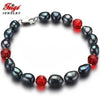 2020 New offer Baroque 7-8MM Black Pearl Strand Bracelets for Women Red Crystal Pearl Fine Jewelry Pulseras