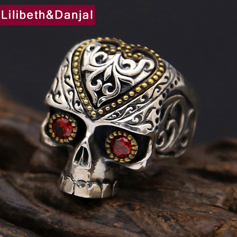 2020 Punk Ring 925 Sterling Silver Silver Men Women Jewelry Vintage Inlaid zircon Skull Ring Gift Fine Jewelry best friend R40
