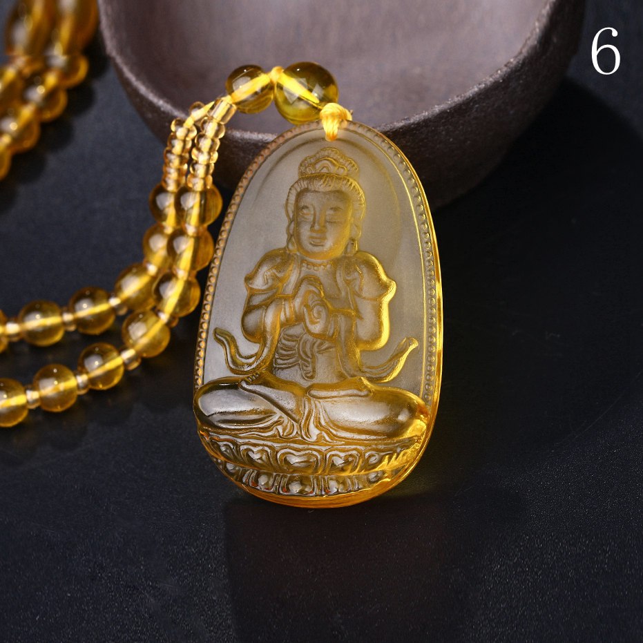 2020 Quality Natural Yellow crystal jade Carved Buddha Happy Amulet Pendant Necklace For Women Men's Pendants Classic Jewelry DK