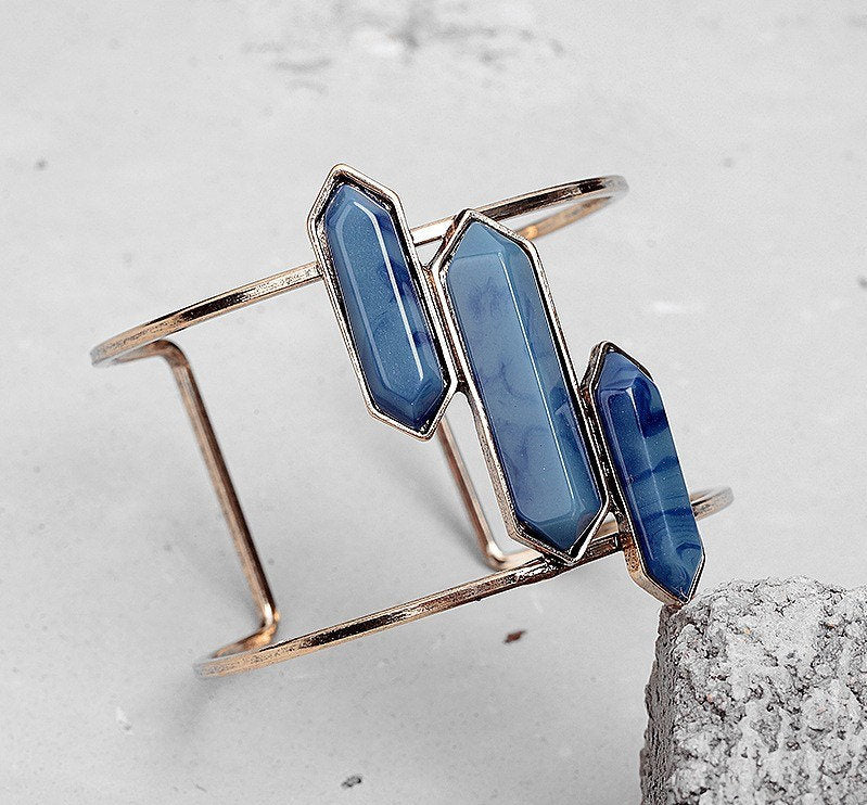 2020 Resin Bullet Shape Charm Open Cuff Bangle Vintage Antique Gold 3 Color Pink Blue Green Women Cuff Bracelet MYC16002