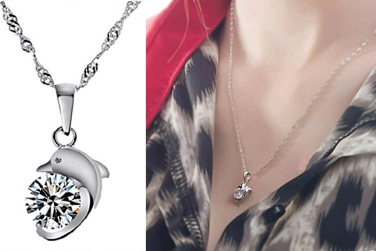 New-Fashion-Dolphins-Love-Women-Pendant-Necklace-And-Wave-Chain-DB