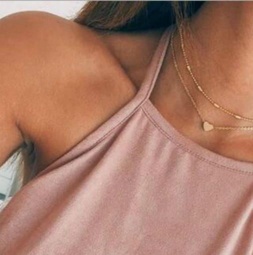 2020 Simple Gold Color Love Heart Choker Necklace For Women Multi Layer Beads Chocker Necklaces collar collier ras du cou femme
