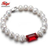 2020 offer 7-8MM White Baroque Natural Pearl Bracelets & Bangles For Women Red Crystal Girls Strand Bracelets