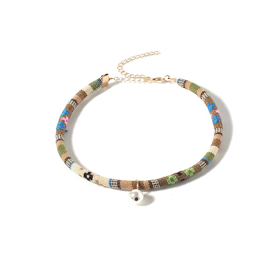 2021 Summer Bohemia Simulated Pearl Necklaces&Pendants Stripe Colorful Cloth Short Collares Women Chokers Jewelry Gifts