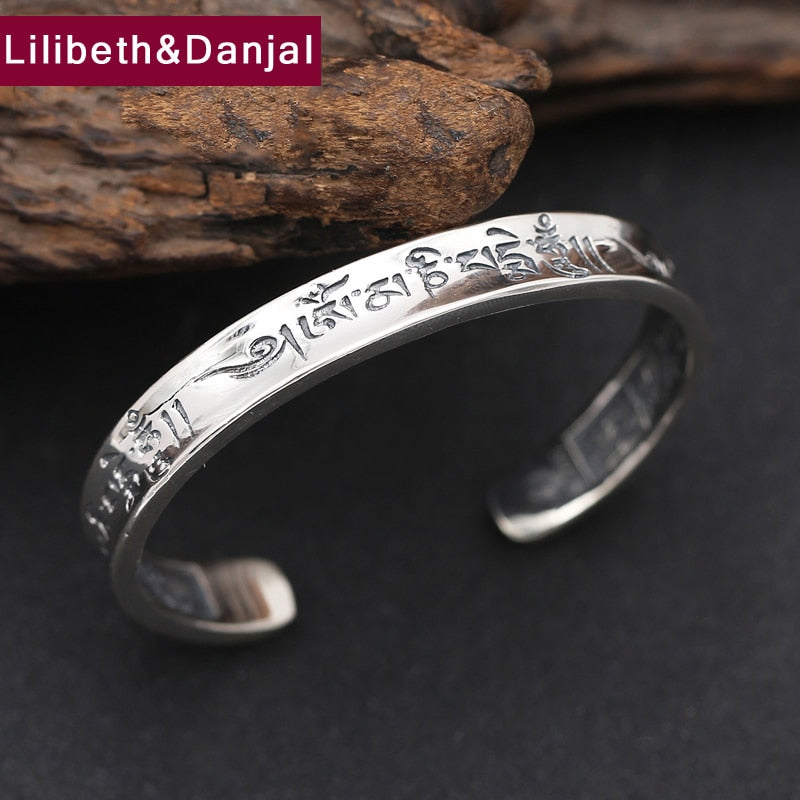 2020 Thai 925 Sterling Silver Bangle Men Jewelry Natural stone Buddha Mantra Bracelet Bangle Women Classic Gift Fine Jewelry B5