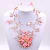 2021 Trendy Peach pink shell and pink freshwater pearl woven flower necklace  For Women Jewelry Party Gift