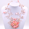 2021 Trendy Peach pink shell and pink freshwater pearl woven flower necklace  For Women Jewelry Party Gift