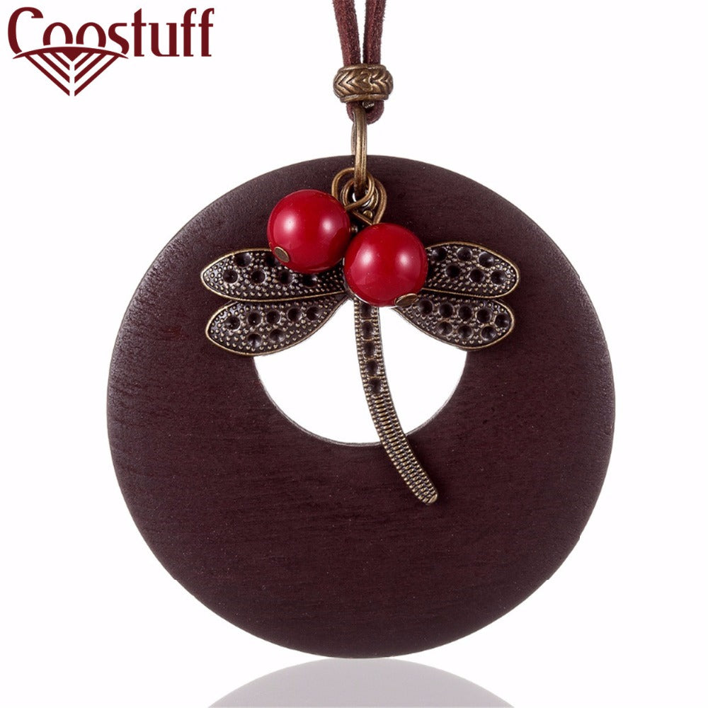 2020 Wholesale vintage woman Necklaces Fashion Jewelry Wooden Tag dragonfly pendant necklace for women collares mujer