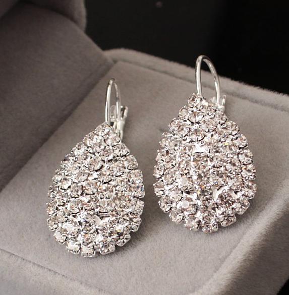 2020 Women Boucle D'oreille Crystal Jewelry White silver Dazzling Cubic Zirconia Rhinestone Wedding Earrings Stud Brincos