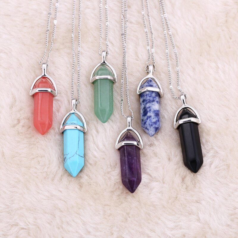 2021  Women Vintage Pendants Bullet Crystal Necklace Natural Stone Quartz Necklaces Bijoux Jewelry Collares Chain