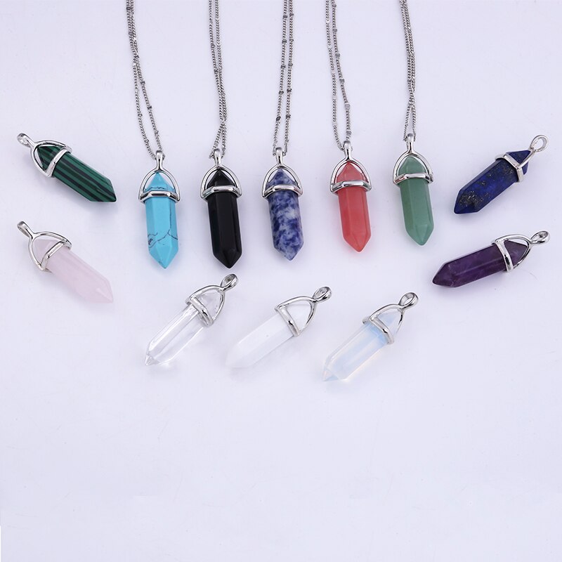 2021  Women Vintage Pendants Bullet Crystal Necklace Natural Stone Quartz Necklaces Bijoux Jewelry Collares Chain