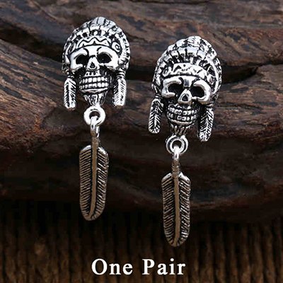 2020 Women Men Drop Earring 925 Sterling Silver Vintage Punk Skull Feather Dangle Luxury Earring Christmas gift Fine Jewelry FE8