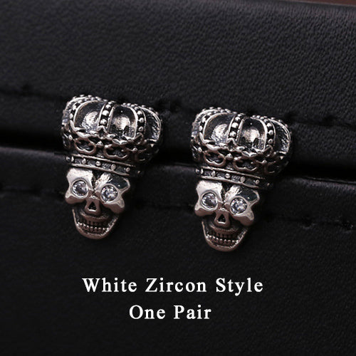 2020 Women Men Stud Earring 925 Sterling Silver Punk Vintage Inlaid Zircon Crown Skull Earring Christmas gift Fine Jewelry FE6