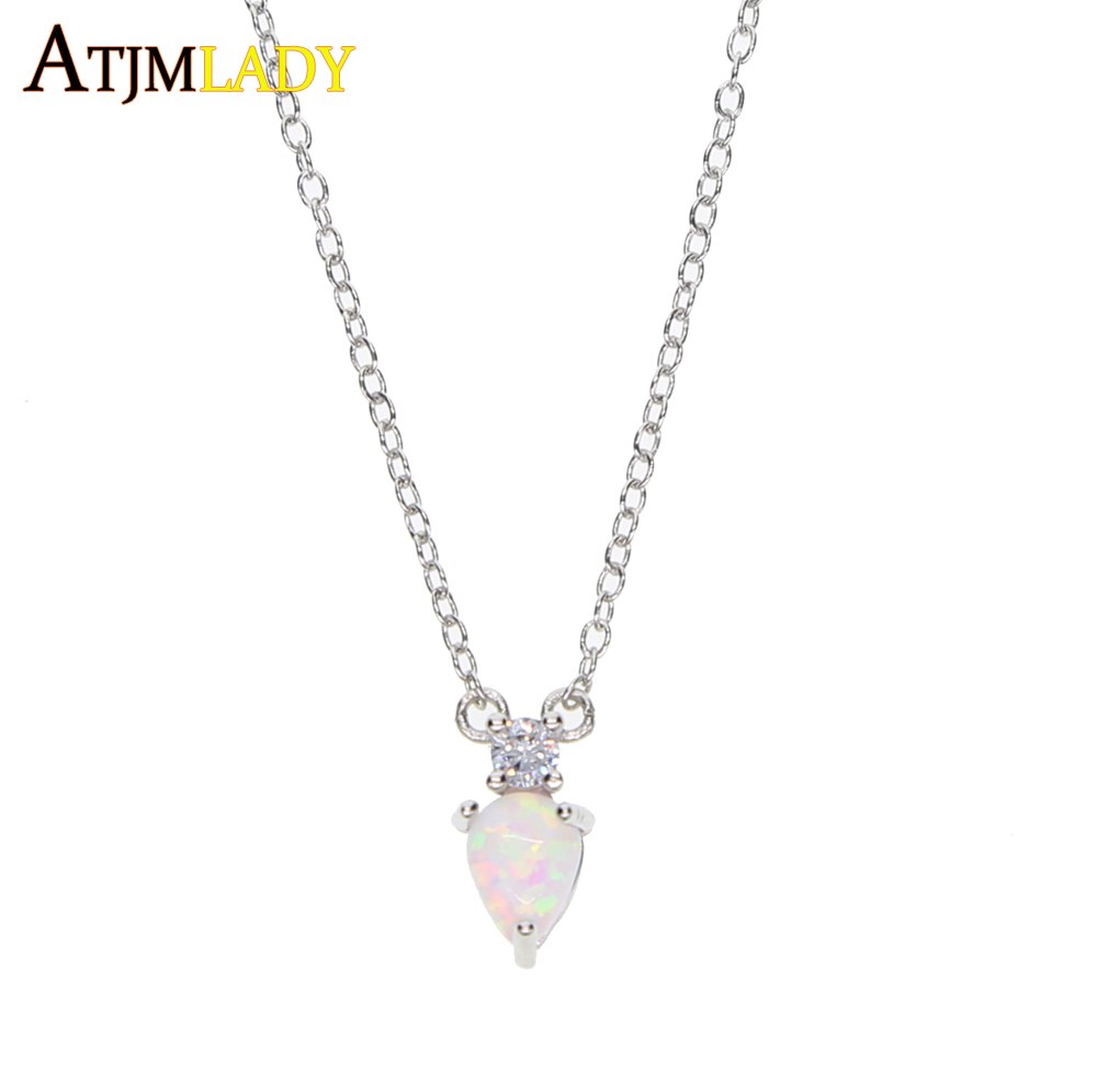 2020 dainty delicate jewelry 100% 925 sterling silver tear drop white fire opal small cute charm classic simple necklace 925