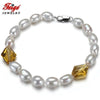 2020 fashion 7-8MM Baroque White Pearl Bracelet Women Yellow Crystal Strand Bracelets Fine Pearl Jewelry Send friends