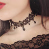 2021 Gothic Victorian Crystal Tassel Tattoo Choker Necklace Black Lace Choker Collar Vintage Women Wedding Jewelry